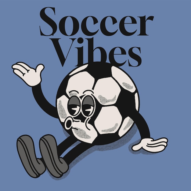 Soccer Vibes With Soccer Ball Groovy Character Design