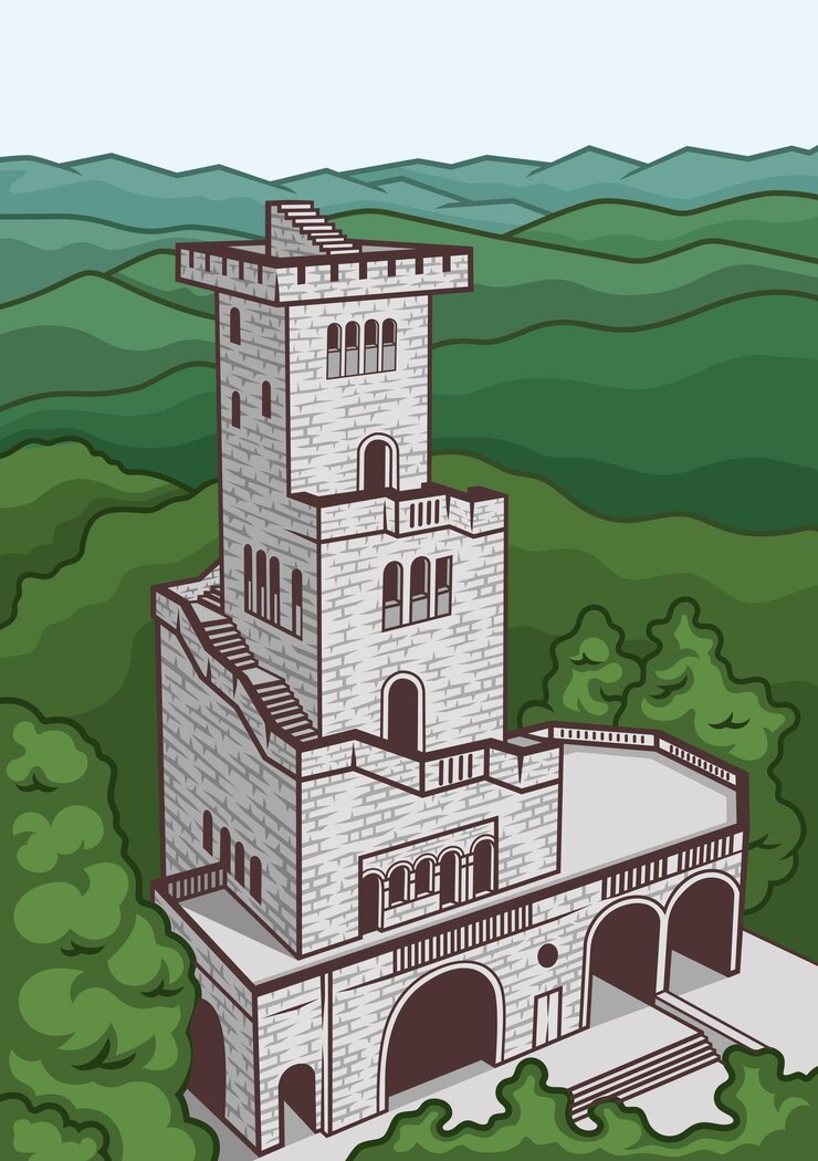 Vector sochi akhun tower landmark of sochi vector image of the landmark of adler on the background of a