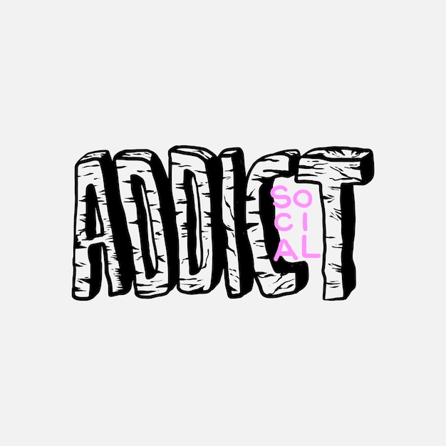 Social addict doodle wording vector