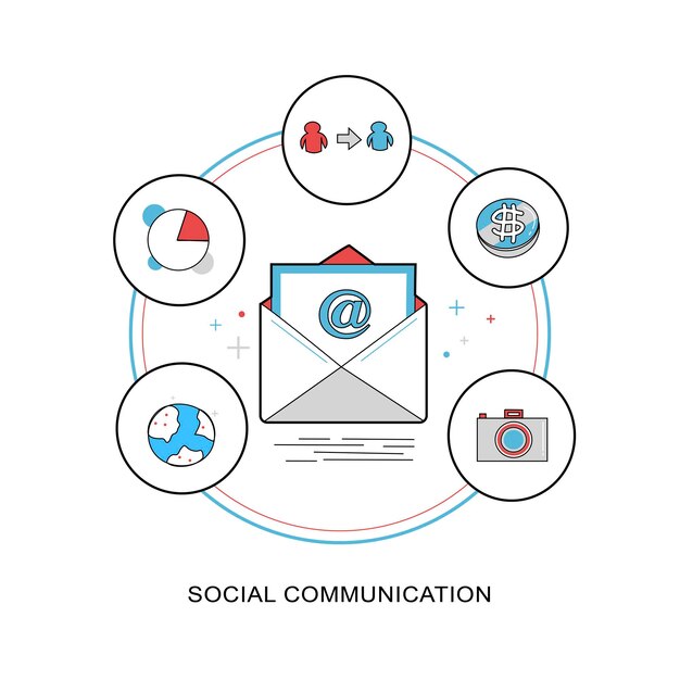 Social communication concept in flat thin line design