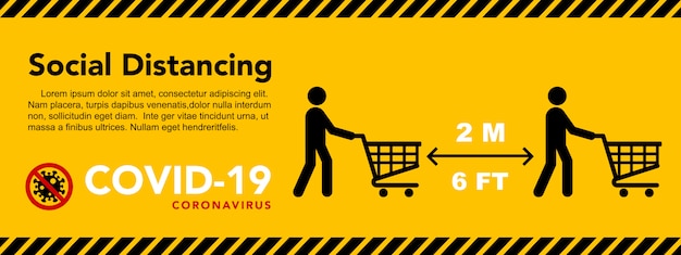 Social distancing banner. keep the two meters distance. coronavirus epidemic protective.