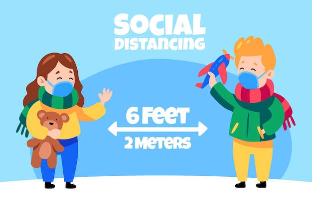 Vector social distancing concept with christmas characters
