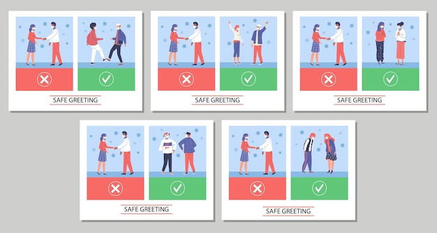 Social distancing and distance greeting banners flat vector illustration