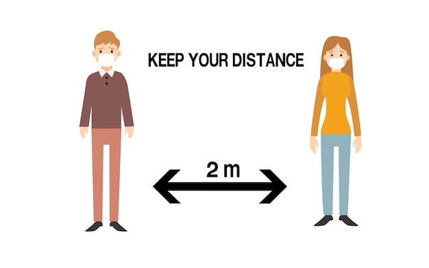 Vector social distancing. houd de afstand van 1-2 meter aan. coronavirus-epidemie beschermend.