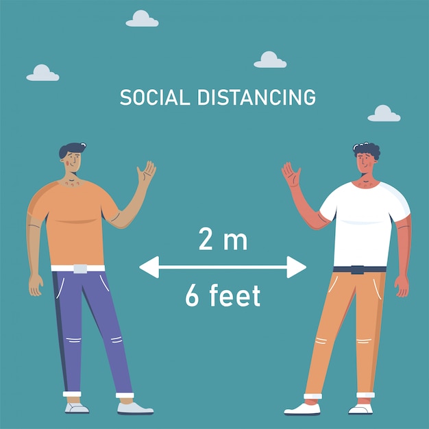 Vector social distancing. houd de afstand van 1-2 meter aan