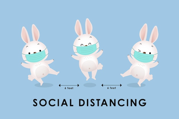 social distancing infographic with cute bunny