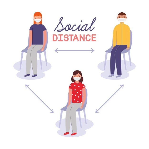 Vector social distansce people cartoon. covid 19. vector illustration