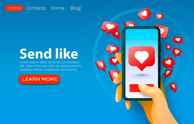 Social follower people, heart icon like, web site banner design.