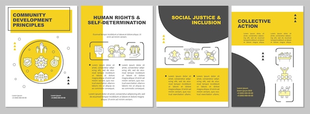 Social group development principles brochure template. flyer, booklet, leaflet print, cover design with linear icons. vector layouts for presentation, annual reports, advertisement pages