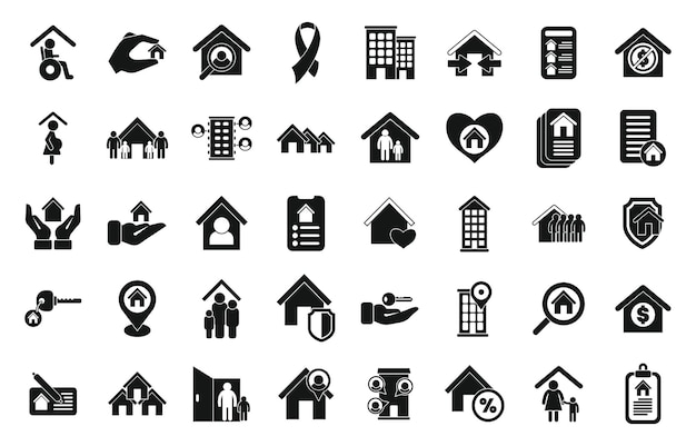 Вектор Набор иконок социального жилья простой вектор домашняя работа