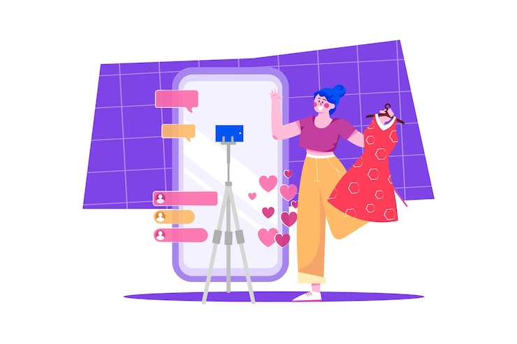 Vector social influencer doing product marketing