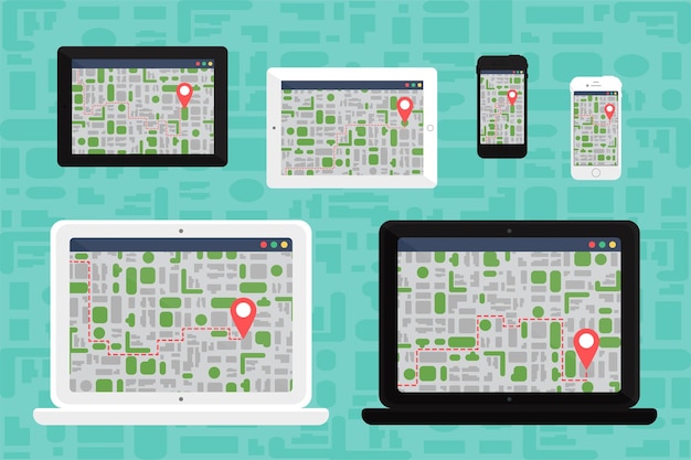 Vector social life with smartphone. electronic map on smartphone in hand in flat minimalistic style. vector