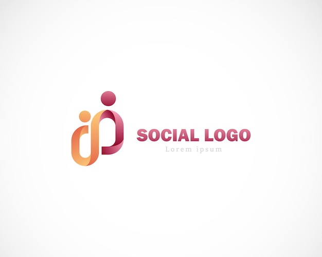 Social logo people line creative color design concept