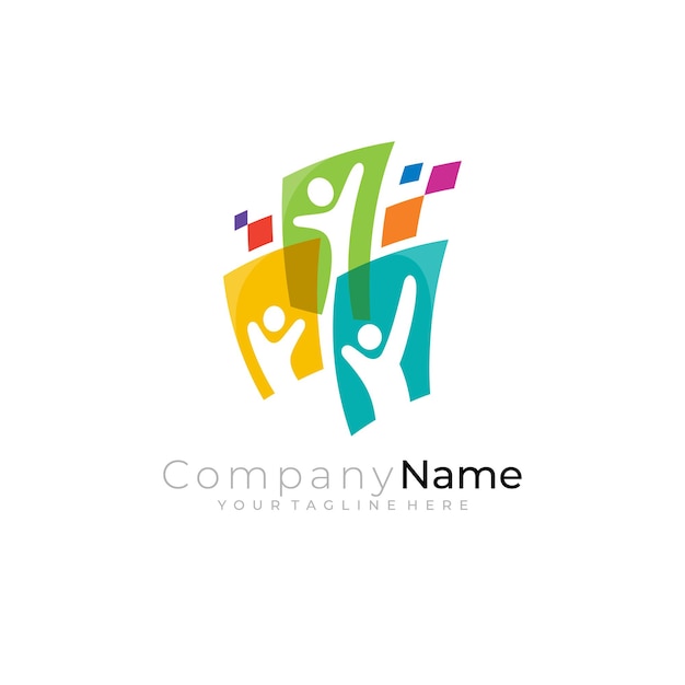 Vector social logo with square design technology pixel colorful design