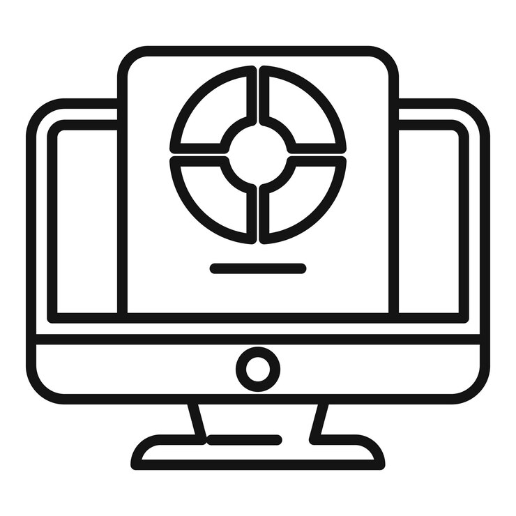 Vector social market monitor icon outline vector online business contect product