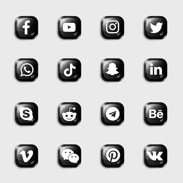 Social media 3d black icons collection pack