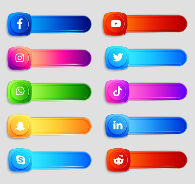 Vector social media 3d icons and labels collection pack