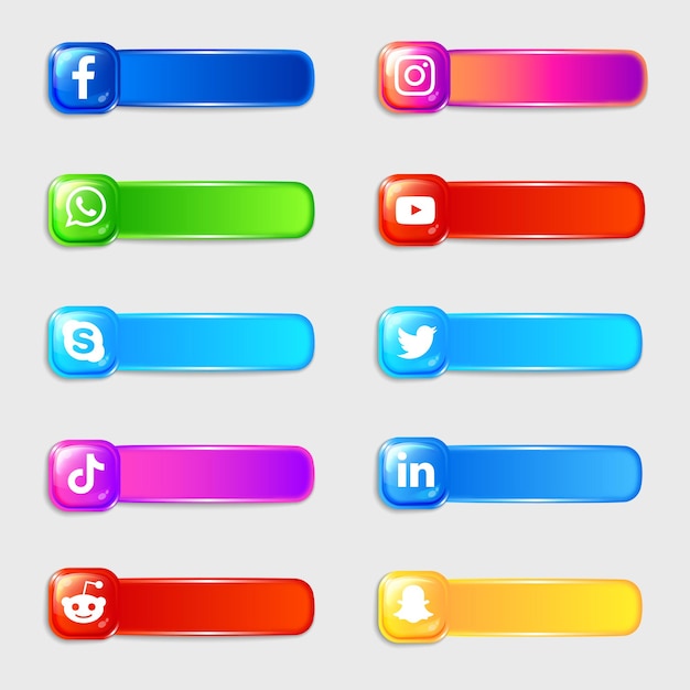 Social media 3d icons labels collection pack