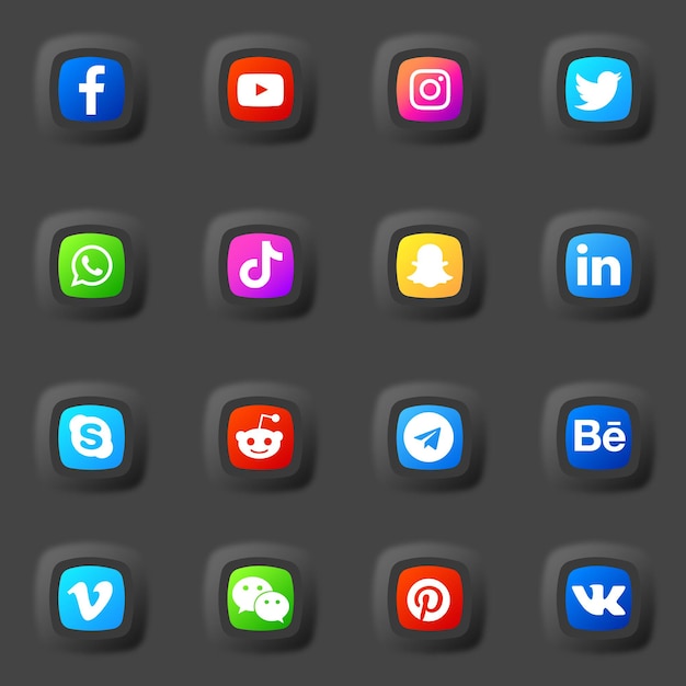 Social media 3d icons and logos collection pack