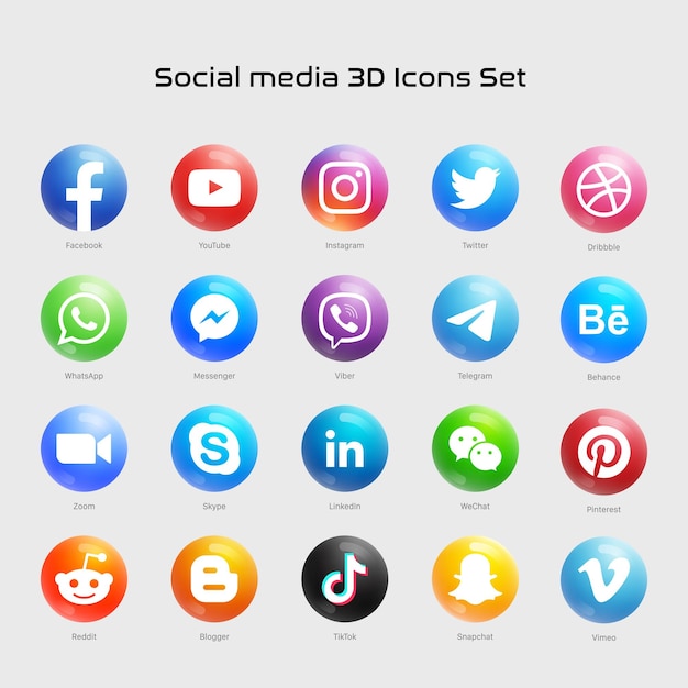 소셜 미디어 3d 아이콘 설정 벡터