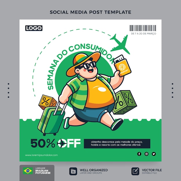 Vector social media ad design to celebrate consumer week in brazilian portuguese