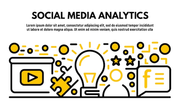 Vector social media analytics banner, outline style