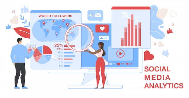 Social media analytics horizontale banner. analytisch