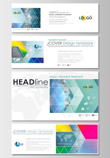 ソーシャルメディアと電子メールのヘッダーが設定され、最新のバナーが表示されます。カバーデザインテンプレートとメッシュグラデーション