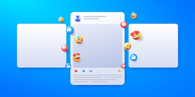 Vector social media app interface post and emoji reaction