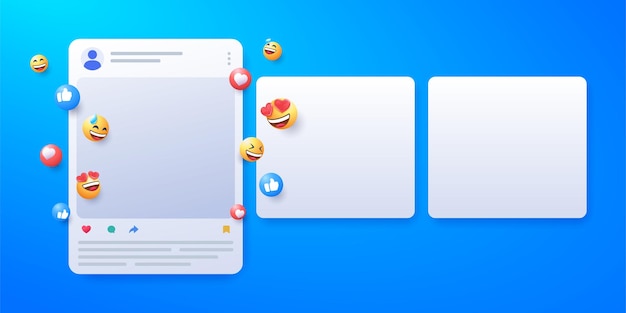 Social media app interface post and emoji reaction