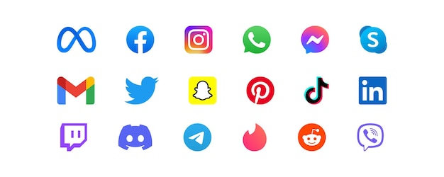 Social media app logo meta whatsapp facebook twitter instagram collection of popular social network logos vector editorial isolated icon rivne ukraine may 5 2023