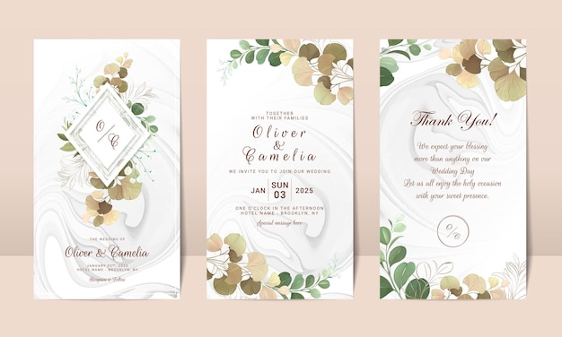 Social media aquarel bloemen bruiloft uitnodiging kaartsjabloon set