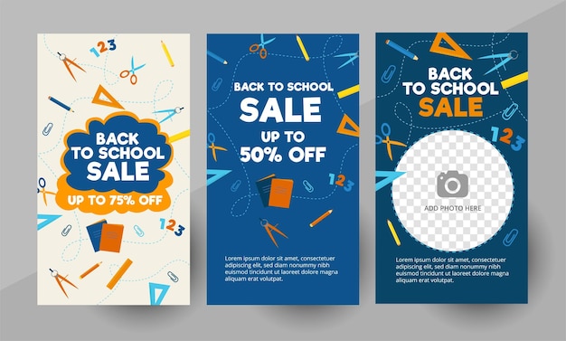 Vector social media back to school sale story template, editable social media post. background for social m