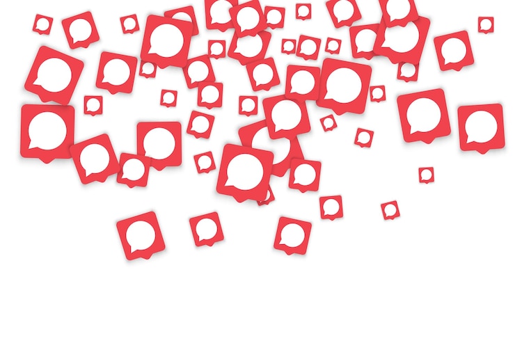 Vector social media background with chat notification bubbles in icons. communication in global network. vector illustration for social media marketing blog page.  chat icon notifications isolated on white.