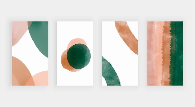 Social media backgrounds for stories with green and orange watercolor shapes