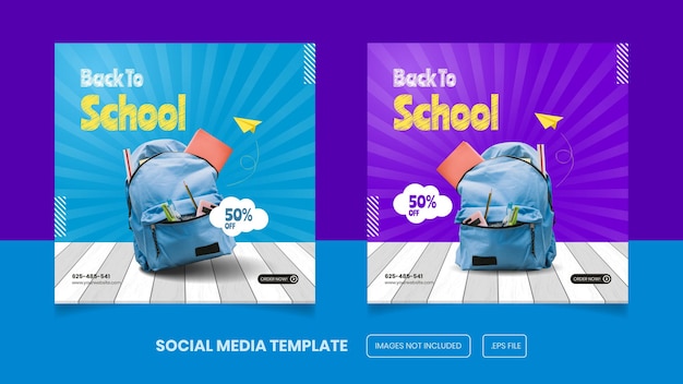 social media banner advertising back to school for school equipment premium vector