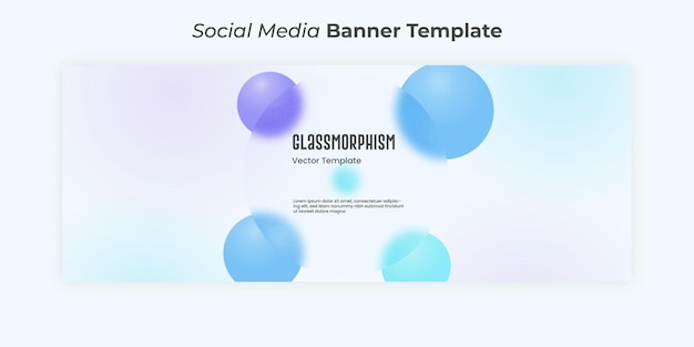 Social media banner, facebook cover with trendy glassmorphism background,