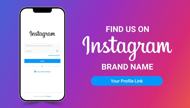 Social media banner find us instagram with icon