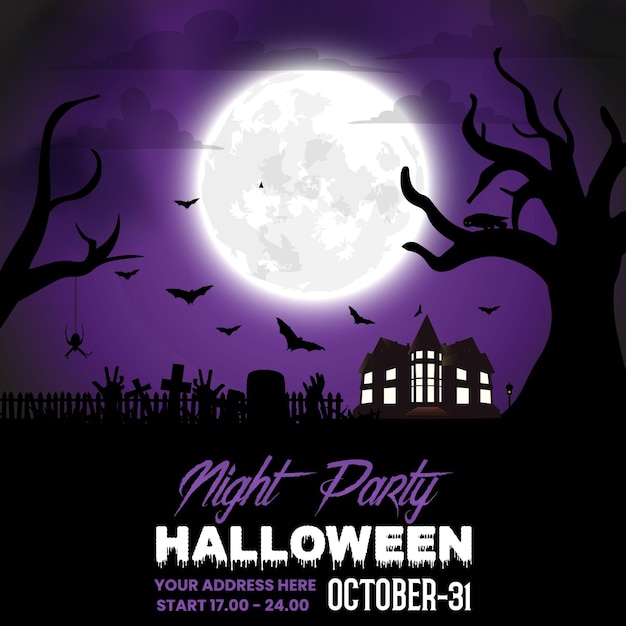 Social media banner for halloween night. ghost club party, festival, holiday celebration