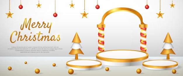 3d 제품 디스플레이 크리스마스 및 새해 연단 골드 소셜 미디어 배너