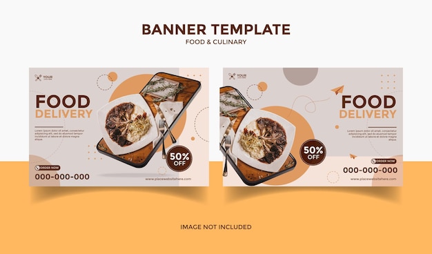 Vector social media-bannersjabloonpost met telefoon voor foodrestaurant en culinaire verkoop