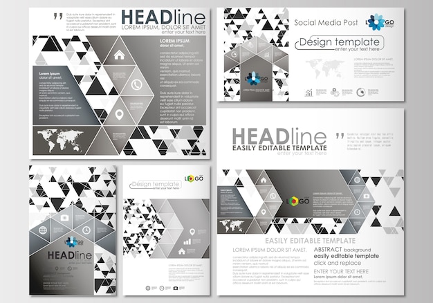 Social media-berichten ingesteld. Omslagsjabloon, platte lay-outs in populaire indelingen.