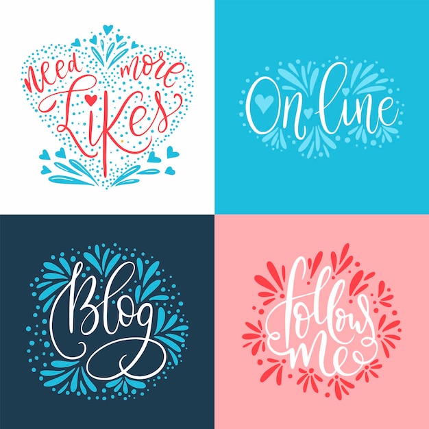 Vector social media blog lettering set