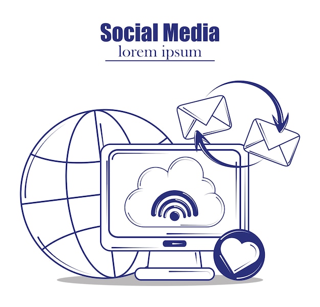 social media blue line fill style illustration