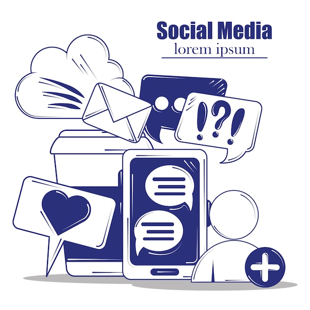 social media blue line fill style illustration