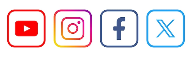 Vector social media brands logo set youtube facebook instagram twitter icons