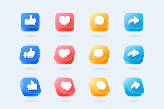 Vector social media bubble icon set thumbs comment share and love 3d style