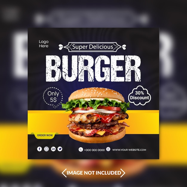 Шаблон поста баннера Burger Food в социальных сетях