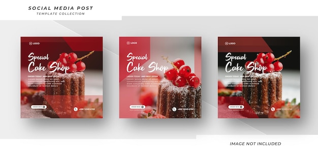 소셜 미디어 케이크 가게 음식 디자인 레스토랑 소셜 미디어 포스트 템플릿 Premium 벡터