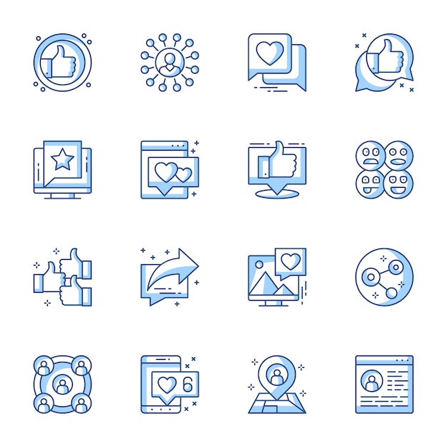 Social media communication linear icons set.